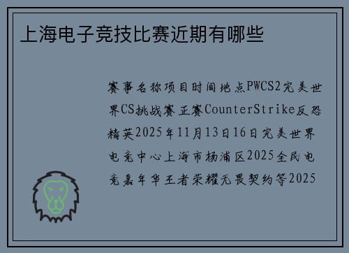 上海电子竞技比赛近期有哪些